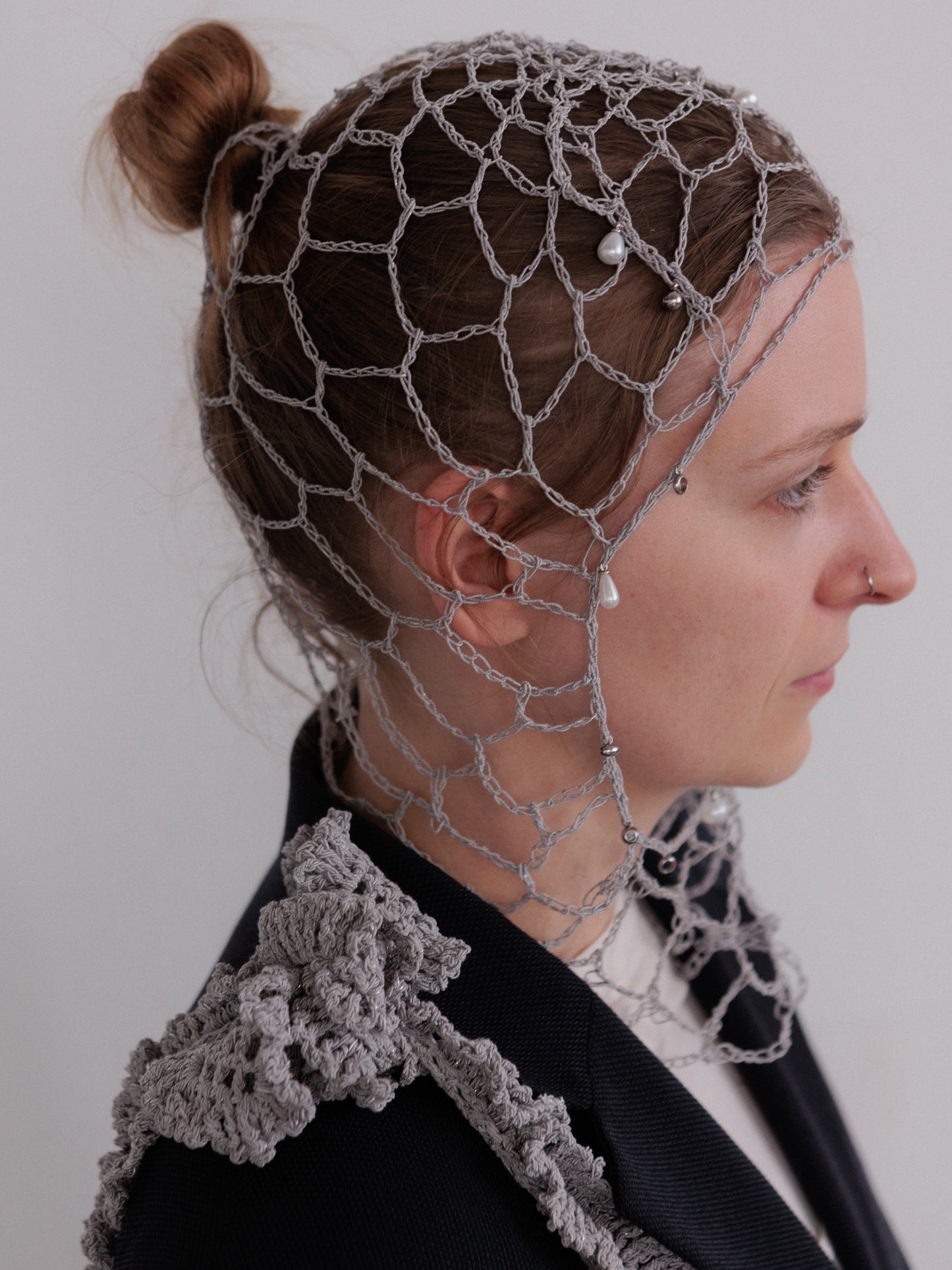 Crochet Mesh Silver Bag
